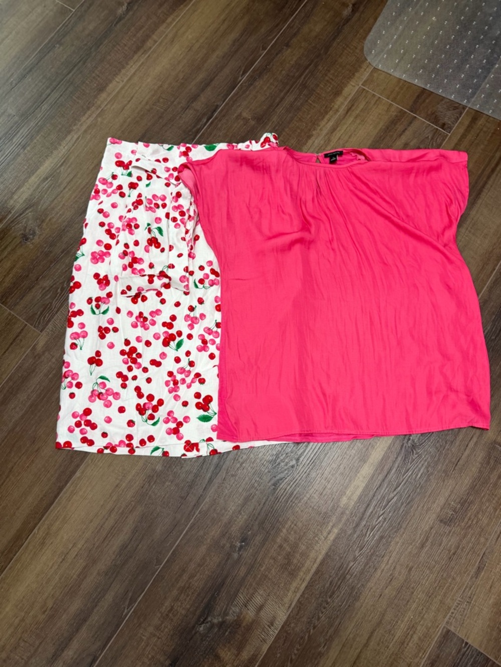 Ann Taylor White Midi Skirt with Pink and Red Cherry Print -matching top